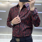 Hearujoy Men's Vintage Fashion Print Business Casual All Match Shirt Autumn Winter Strecth Long Sleeve Slim Velvet Tops Camisas De Hombre